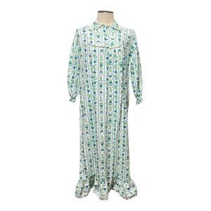 Vintage Long Flannel Nightgown Made in USA White Blue Yellow Medium